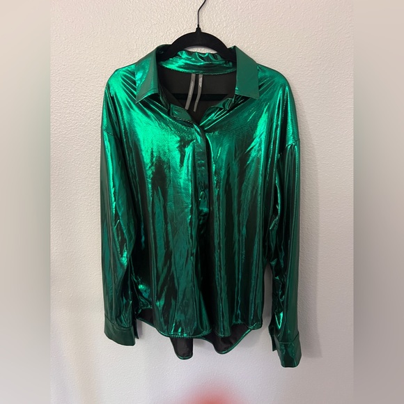 Anthropologie Metallic Green Blouse - Picture 4 of 6